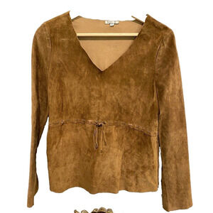 BUZZ 18 - RAW EDGE SUEDE Bohemian V Neck TOP/SHIRT/blouse - Women size Medium